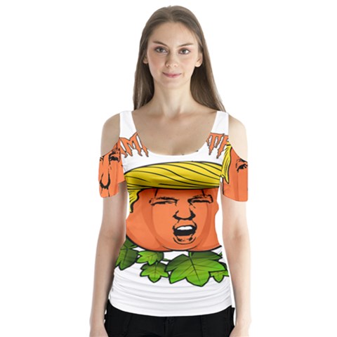 Trump Or Treat  Butterfly Sleeve Cutout Tee  by Valentinaart