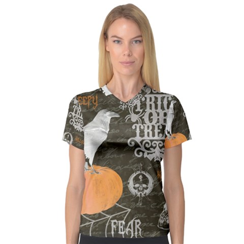 Vintage Halloween V-neck Sport Mesh Tee by Valentinaart