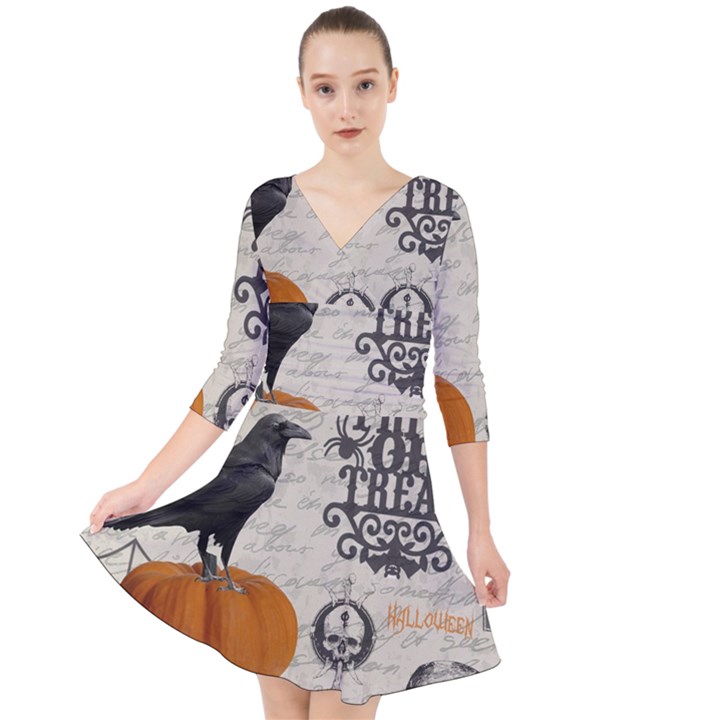 Vintage Halloween Quarter Sleeve Front Wrap Dress	