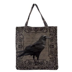 Vintage Halloween Raven Grocery Tote Bag by Valentinaart