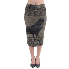 Vintage Halloween Raven Midi Pencil Skirt by Valentinaart