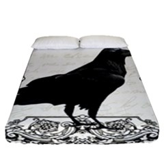 Vintage Halloween Raven Fitted Sheet (queen Size) by Valentinaart