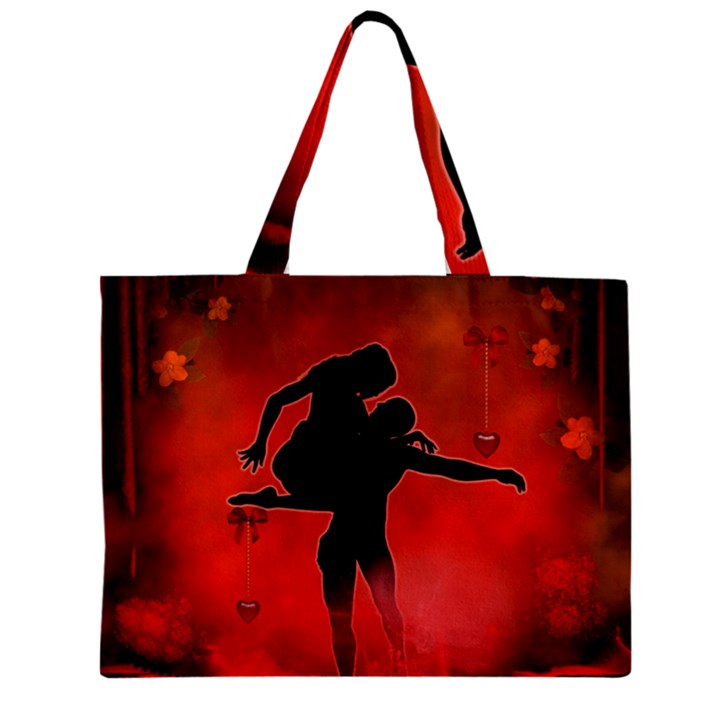 Dancing Couple On Red Background With Flowers And Hearts Zipper Mini Tote Bag