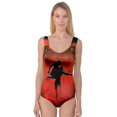 Dancing Couple On Red Background With Flowers And Hearts Princess Tank Leotard  by FantasyWorld7