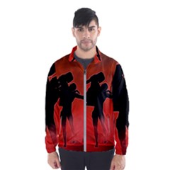 Dancing Couple On Red Background With Flowers And Hearts Wind Breaker (men) by FantasyWorld7