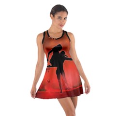 Dancing Couple On Red Background With Flowers And Hearts Cotton Racerback Dress by FantasyWorld7