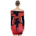 Dancing Couple On Red Background With Flowers And Hearts Long Sleeve Off Shoulder Dress View2