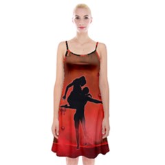 Dancing Couple On Red Background With Flowers And Hearts Spaghetti Strap Velvet Dress by FantasyWorld7