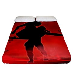 Dancing Couple On Red Background With Flowers And Hearts Fitted Sheet (king Size) by FantasyWorld7