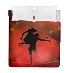 Dancing Couple On Red Background With Flowers And Hearts Duvet Cover Double Side (full/ Double Size) by FantasyWorld7