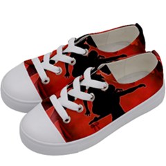 Dancing Couple On Red Background With Flowers And Hearts Kids  Low Top Canvas Sneakers by FantasyWorld7