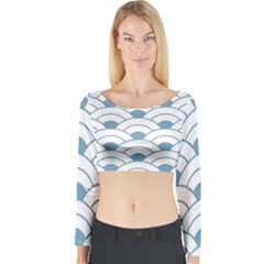 Art Deco,shell Pattern,teal,white Long Sleeve Crop Top by NouveauDesign