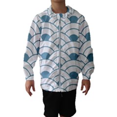 Art Deco,shell Pattern,teal,white Hooded Wind Breaker (kids) by NouveauDesign