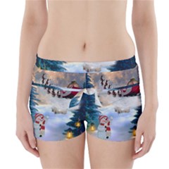 Christmas, Snowman With Santa Claus And Reindeer Boyleg Bikini Wrap Bottoms by FantasyWorld7