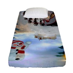 Christmas, Snowman With Santa Claus And Reindeer Fitted Sheet (single Size) by FantasyWorld7