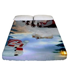 Christmas, Snowman With Santa Claus And Reindeer Fitted Sheet (king Size) by FantasyWorld7