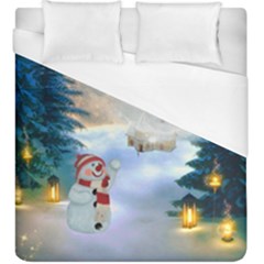 Christmas, Snowman With Santa Claus And Reindeer Duvet Cover (king Size) by FantasyWorld7