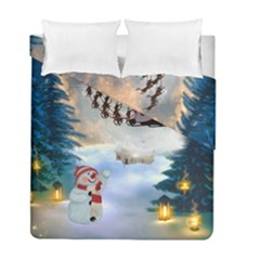 Christmas, Snowman With Santa Claus And Reindeer Duvet Cover Double Side (full/ Double Size) by FantasyWorld7