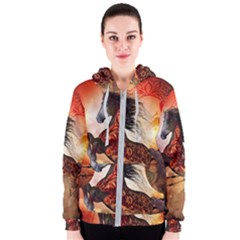 Awesome Creepy Running Horse With Skulls Women s Zipper Hoodie by FantasyWorld7