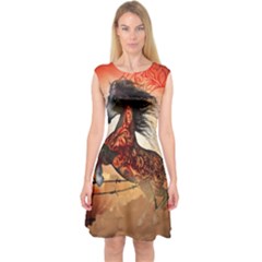 Awesome Creepy Running Horse With Skulls Capsleeve Midi Dress by FantasyWorld7