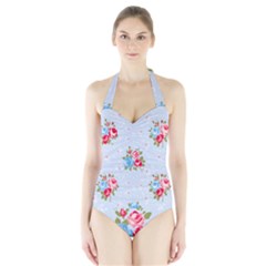 Cute Shabby Chic Floral Pattern Halter Swimsuit by NouveauDesign