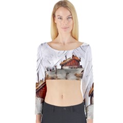 french coffee style abstract art Long Sleeve Crop Top