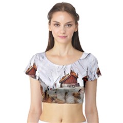 french coffee style abstract art Short Sleeve Crop Top