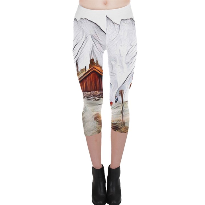 french coffee style abstract art Capri Leggings 