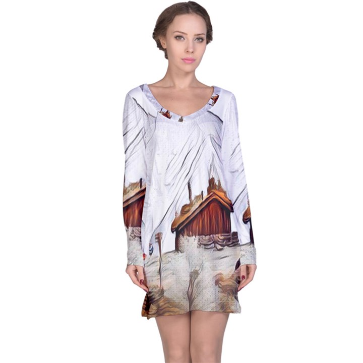 french coffee style abstract art Long Sleeve Nightdress