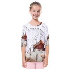 french coffee style abstract art Kids  Quarter Sleeve Raglan Tee