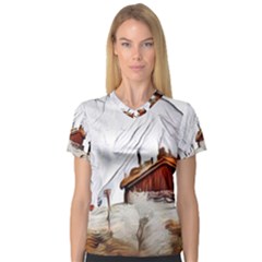 french coffee style abstract art V-Neck Sport Mesh Tee