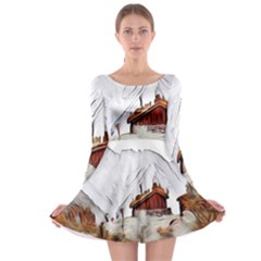 french coffee style abstract art Long Sleeve Skater Dress