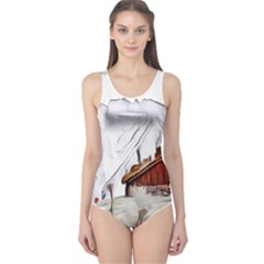 french coffee style abstract art One Piece Swimsuit