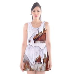 french coffee style abstract art Scoop Neck Skater Dress