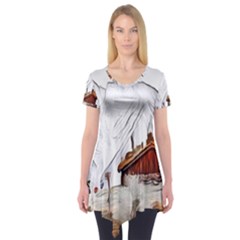 french coffee style abstract art Short Sleeve Tunic 