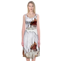 French Coffee Style Abstract Art Midi Sleeveless Dress by NouveauDesign