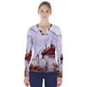 french coffee style abstract art V-Neck Long Sleeve Top View1