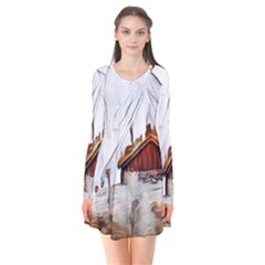 french coffee style abstract art Flare Dress