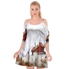 french coffee style abstract art Cutout Spaghetti Strap Chiffon Dress