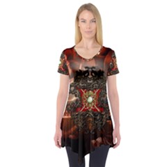 Wonderful Floral Design With Diamond Short Sleeve Tunic  by FantasyWorld7