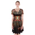 Wonderful Floral Design With Diamond Short Sleeve V-neck Flare Dress View1