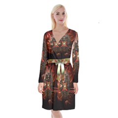 Wonderful Floral Design With Diamond Long Sleeve Velvet Front Wrap Dress by FantasyWorld7