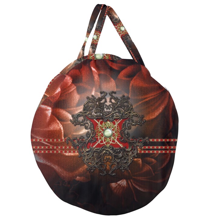 Wonderful Floral Design With Diamond Giant Round Zipper Tote