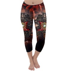 Wonderful Floral Design With Diamond Capri Winter Leggings  by FantasyWorld7