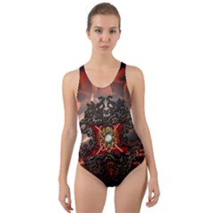 Wonderful Floral Design With Diamond Cut-out Back One Piece Swimsuit by FantasyWorld7