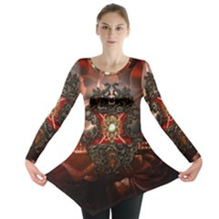 Wonderful Floral Design With Diamond Long Sleeve Tunic  by FantasyWorld7