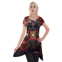 Wonderful Floral Design With Diamond Short Sleeve Side Drop Tunic by FantasyWorld7