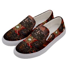 Wonderful Floral Design With Diamond Men s Canvas Slip Ons by FantasyWorld7