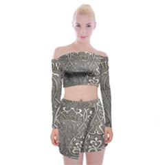 Art Nouveau Silver Off Shoulder Top With Mini Skirt Set by NouveauDesign