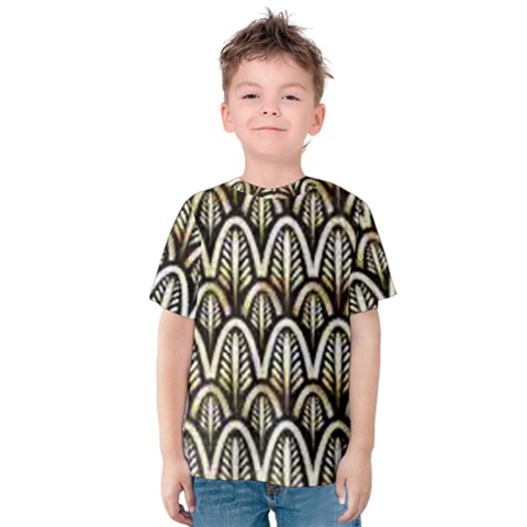 Art Deco Gold Black Shell Pattern Kids  Cotton Tee by NouveauDesign